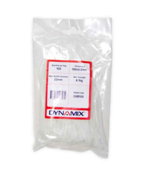 Dynamix CAB100 100mm x 2.5mm Cable Ties, Pack of 100 on sale