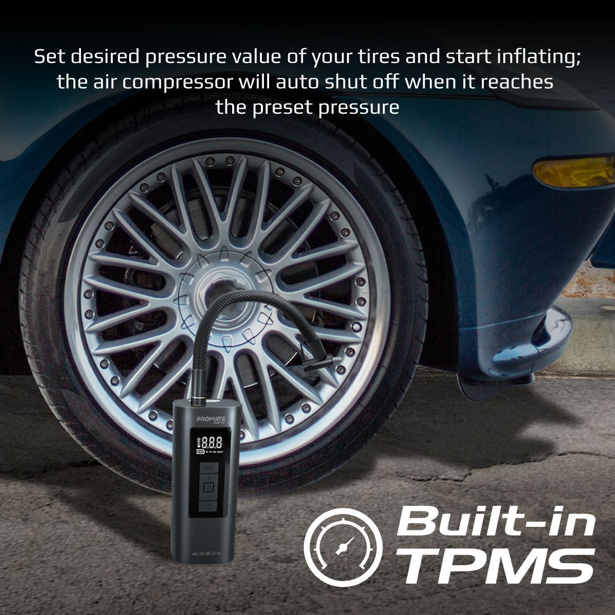 PROMATE AERIFY 150PSI Portable 4-in-1 Air Compressor Tire Inflator with Power Bank - Image 2