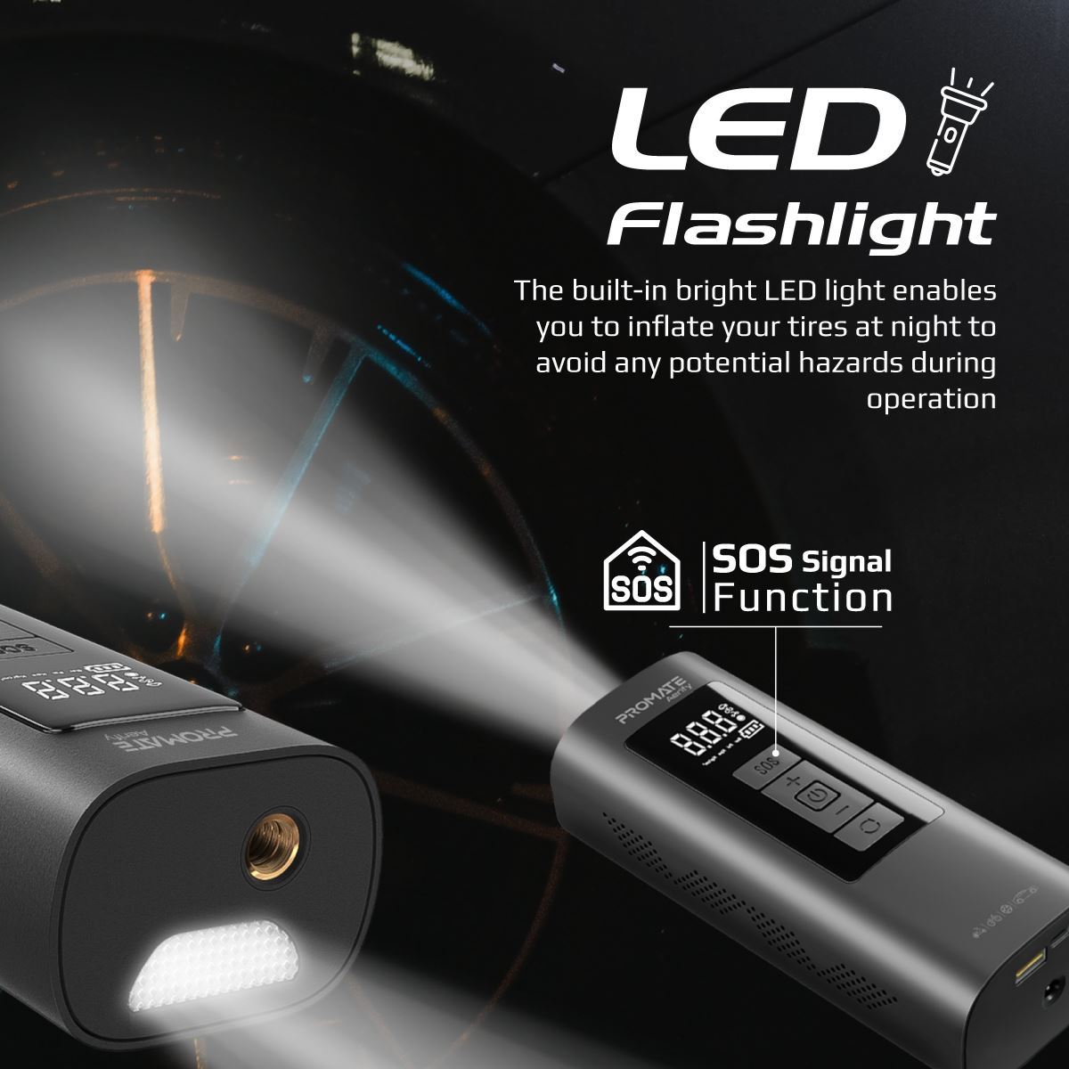 PROMATE AERIFY 150PSI Portable 4-in-1 Air Compressor Tire Inflator with Power Bank - Image 3