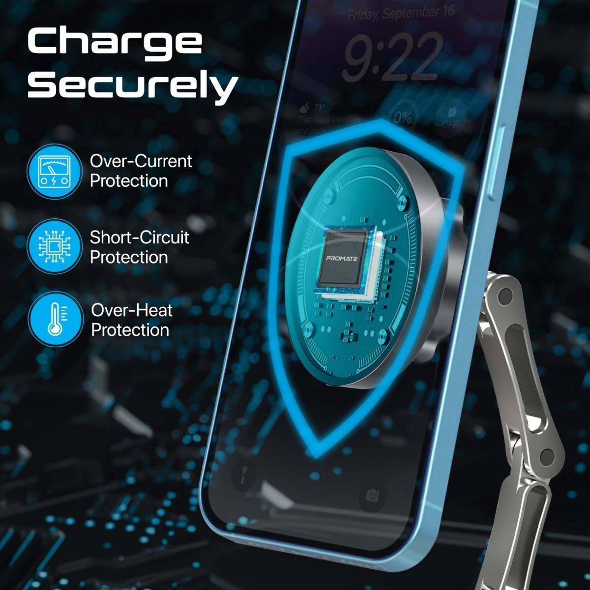 PROMATE MAGNUS-QI Secure Wireless In-Car Phone Charger and Holder - Image 4
