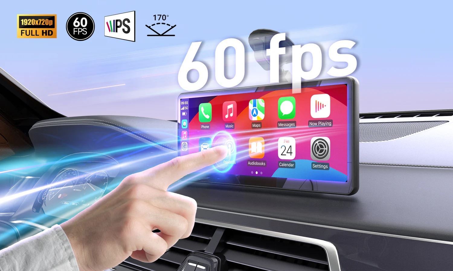 MINIX CP89-HD 8.9 Inch Portable Wireless CarPlay and Android Auto Touch Screen - Image 2